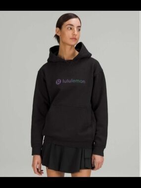 Lululemon Athletica Black Hoodie with Purple Gradient Idridescent Logo